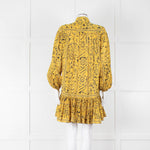 Zimmermann Yellow & Black Cotton Patterned Short Dress With Frill Hem