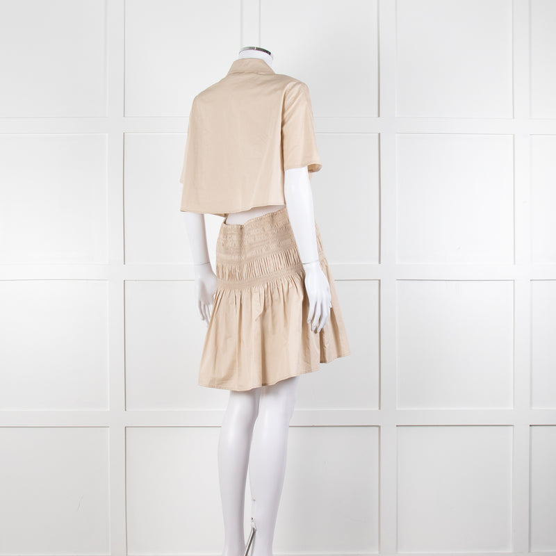 Self-Portrait Beige Smocked Waist Open Back Mini Dress