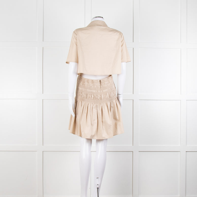 Self-Portrait Beige Smocked Waist Open Back Mini Dress