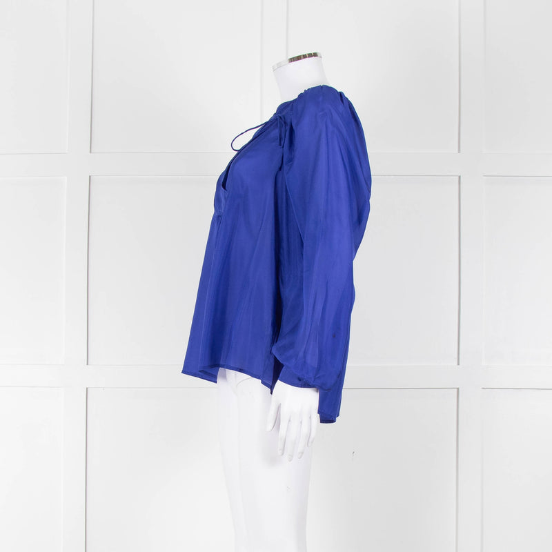 Munthe Blue Silk Blouse With Bib Front & Ties