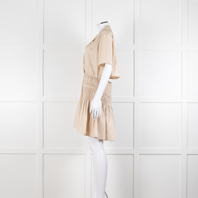 Self-Portrait Beige Smocked Waist Open Back Mini Dress