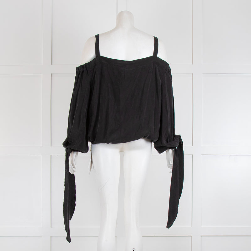 Iris & Ink Black Off Shoulder Top with Elasticated Hem