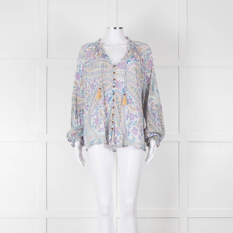 Spell Multicoloured Floral L/Sleeve Cotton Top With Tassels