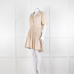 Self-Portrait Beige Smocked Waist Open Back Mini Dress