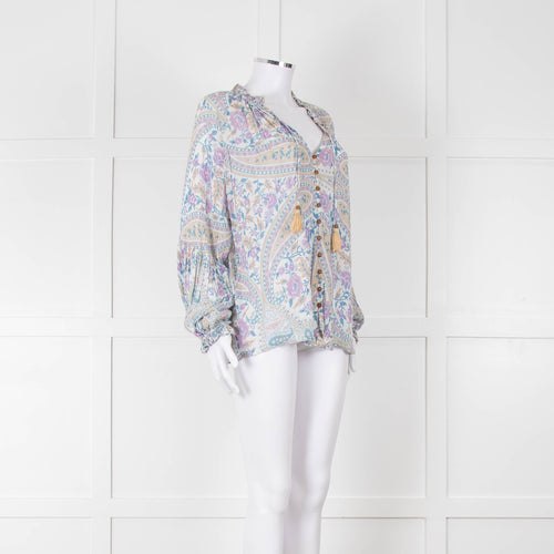 Spell Multicoloured Floral L/Sleeve Cotton Top With Tassels