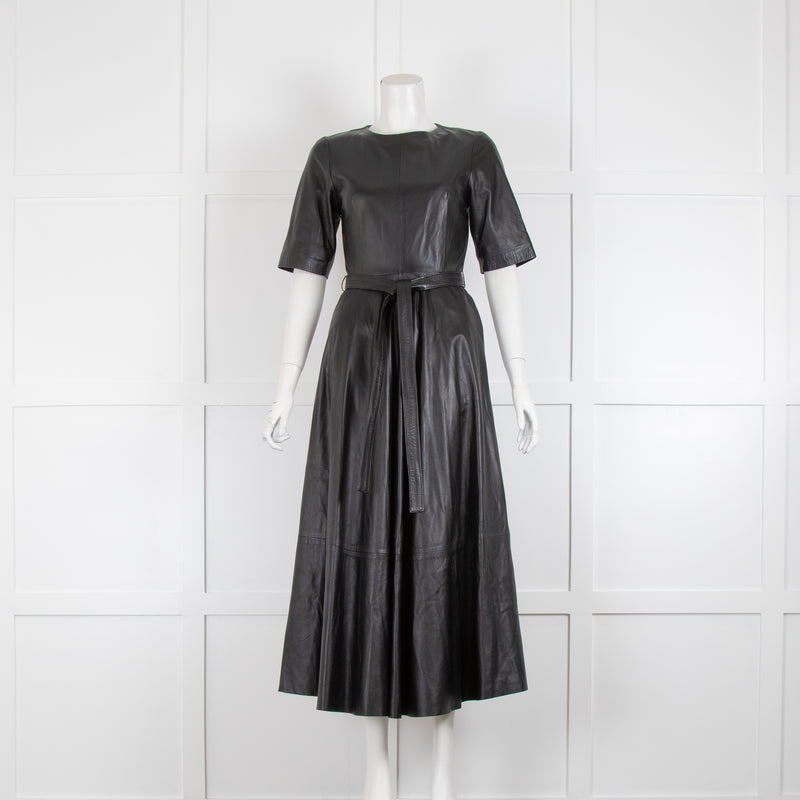 Umit Kutluk Black Leather Short Sleeve Dress