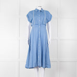 Woolrich Pale Blue Cotton Short Sleeve Dress With Button Front