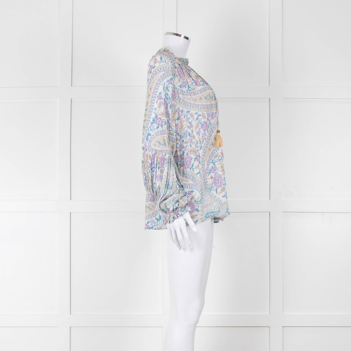 Spell Multicoloured Floral L/Sleeve Cotton Top With Tassels
