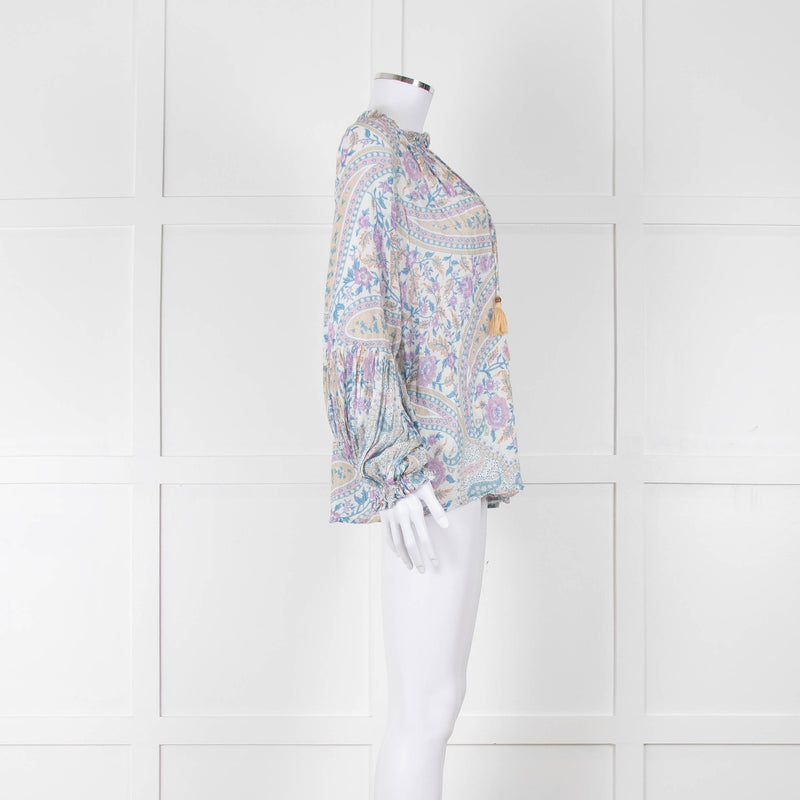 Spell Multicoloured Floral L/Sleeve Cotton Top With Tassels