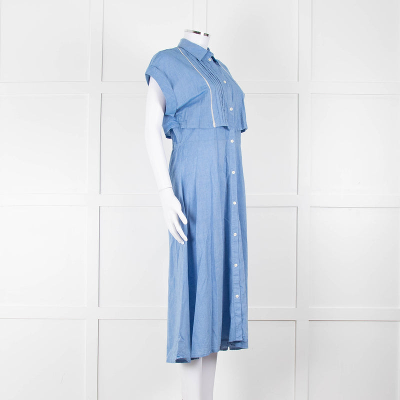 Woolrich Pale Blue Cotton Short Sleeve Dress With Button Front