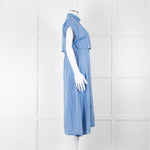 Woolrich Pale Blue Cotton Short Sleeve Dress With Button Front