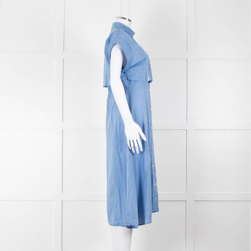 Woolrich Pale Blue Cotton Short Sleeve Dress With Button Front
