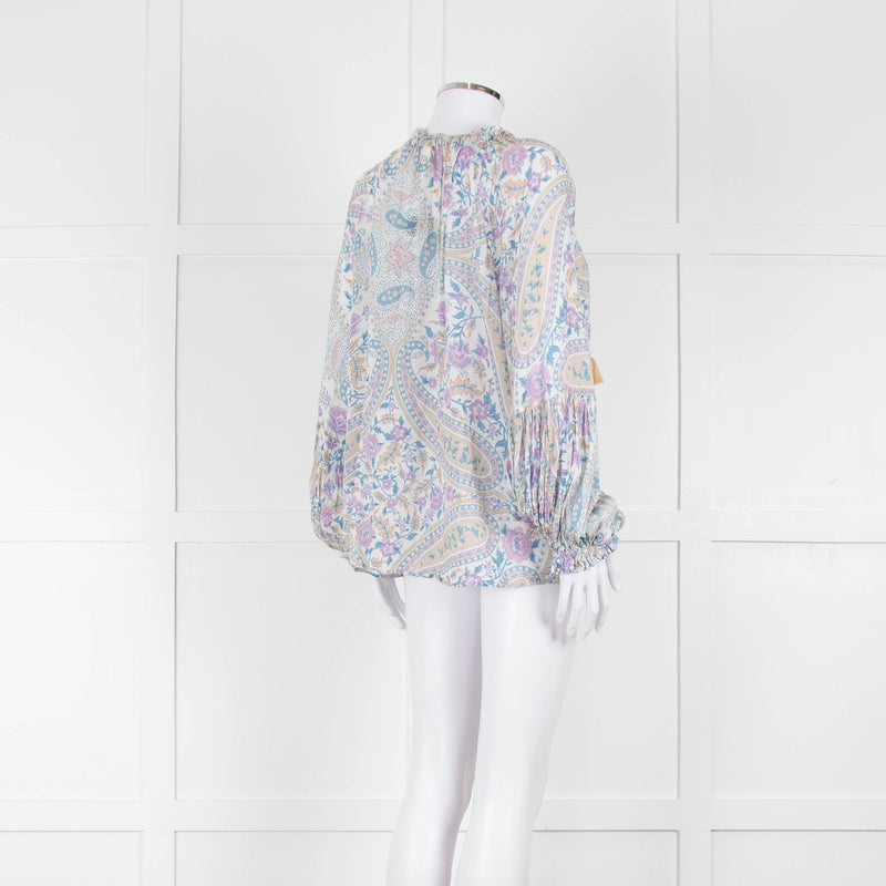Spell Multicoloured Floral L/Sleeve Cotton Top With Tassels
