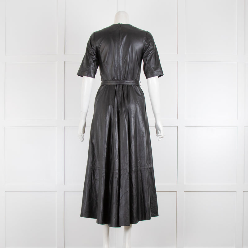 Umit Kutluk Black Leather Short Sleeve Dress