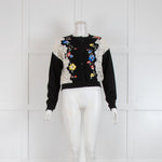 Alice & Olivia Black Cardigan with Lace Inserts & Floral Stitching