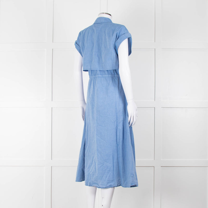 Woolrich Pale Blue Cotton Short Sleeve Dress With Button Front