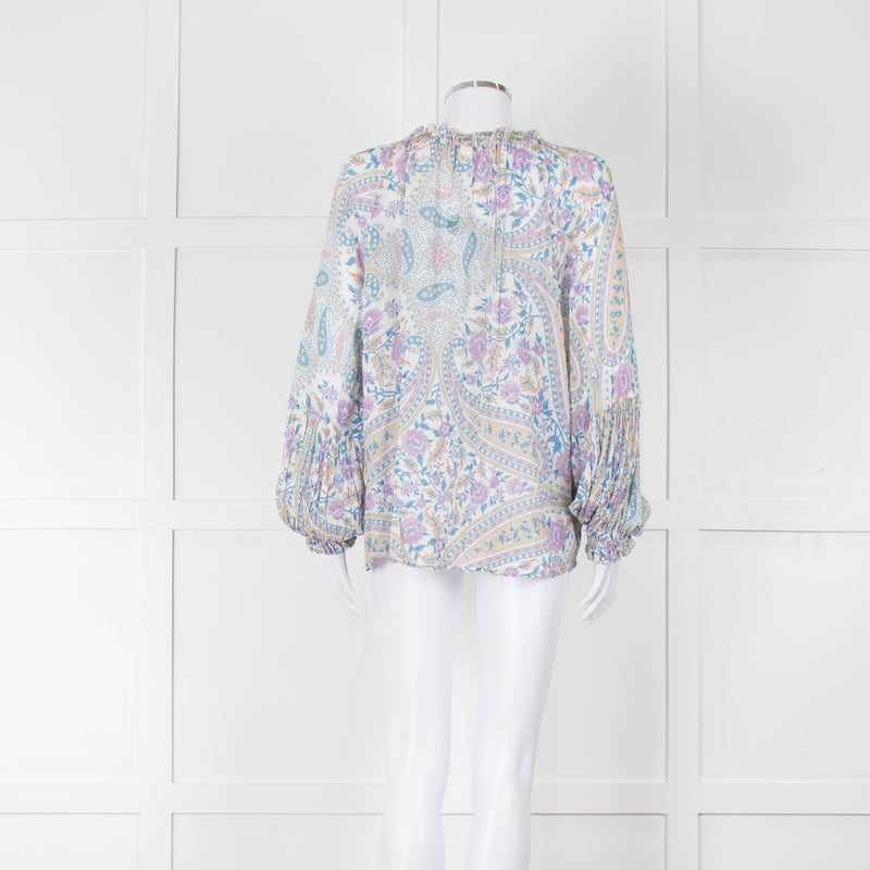 Spell Multicoloured Floral L/Sleeve Cotton Top With Tassels