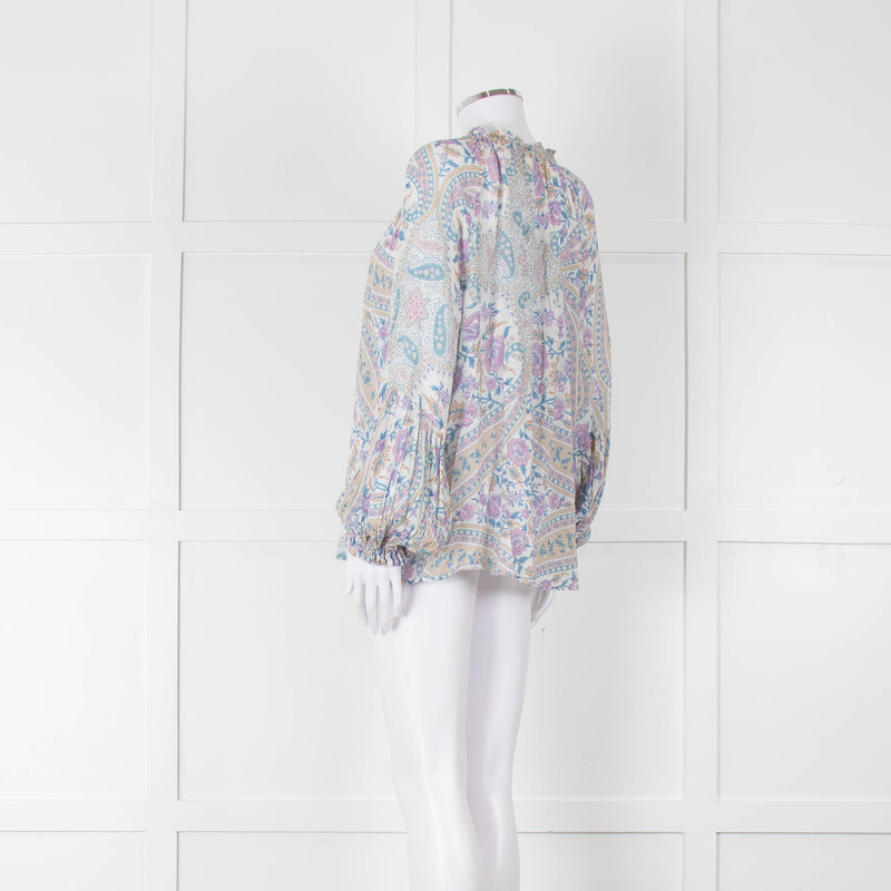 Spell Multicoloured Floral L/Sleeve Cotton Top With Tassels