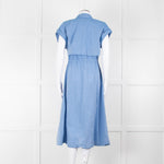 Woolrich Pale Blue Cotton Short Sleeve Dress With Button Front
