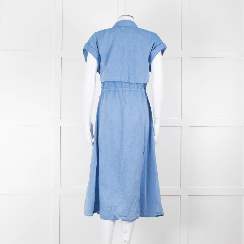 Woolrich Pale Blue Cotton Short Sleeve Dress With Button Front