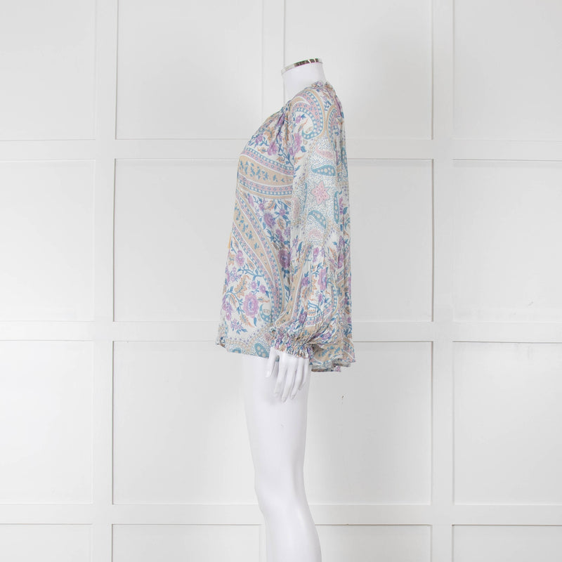 Spell Multicoloured Floral L/Sleeve Cotton Top With Tassels