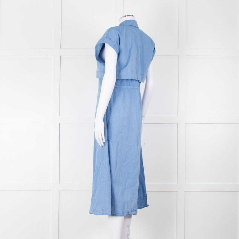 Woolrich Pale Blue Cotton Short Sleeve Dress With Button Front