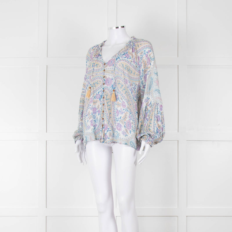 Spell Multicoloured Floral L/Sleeve Cotton Top With Tassels