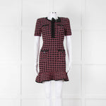 Self-Portrait Red and Black Tweed Stretch Mini Dress with Bow Brooch