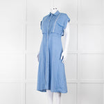 Woolrich Pale Blue Cotton Short Sleeve Dress With Button Front