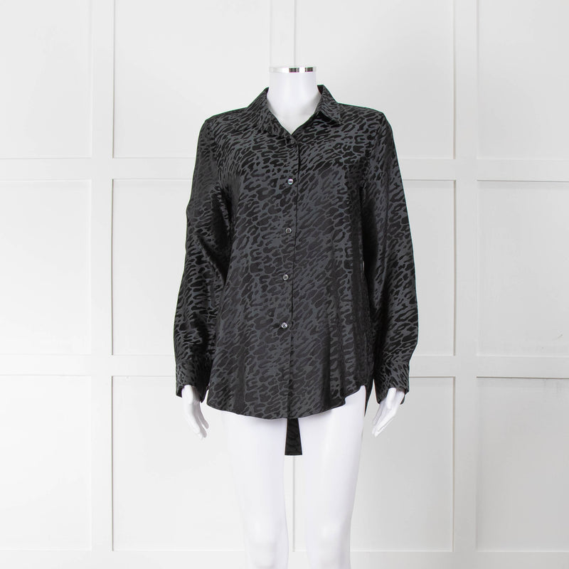 Equipment Black and Grey Animal Print Collared Shirt