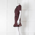 Self-Portrait Red and Black Tweed Stretch Mini Dress with Bow Brooch