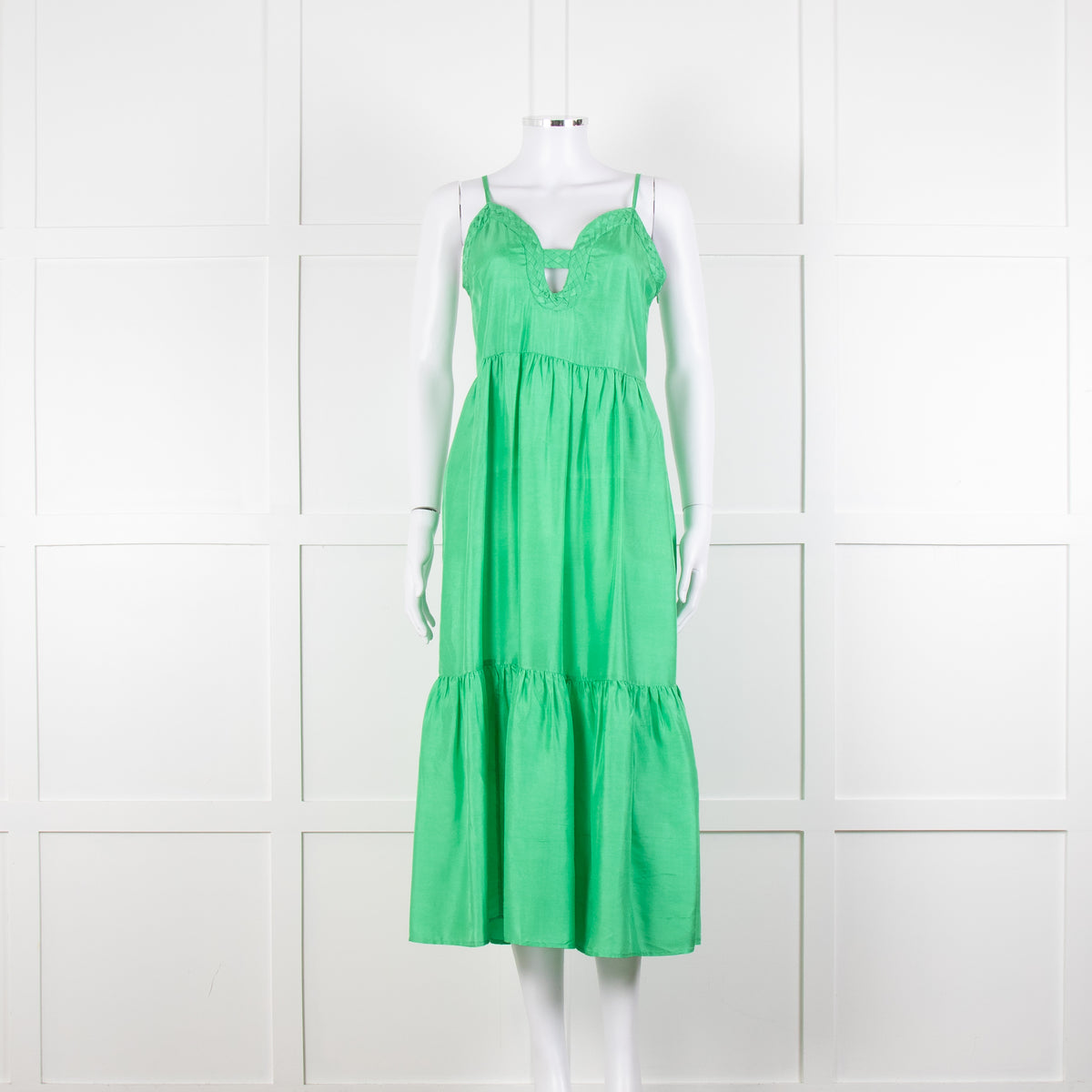 Sea New York Green Silk Dress with Braided Neckline
