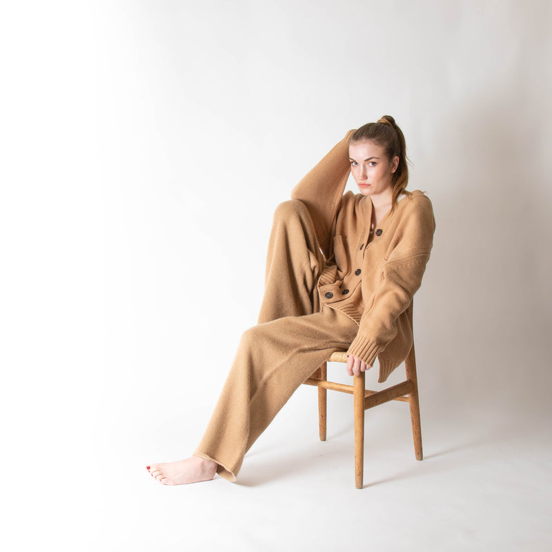 Raey Responsible Camel Cashmere Wide Leg Knitted Trousers