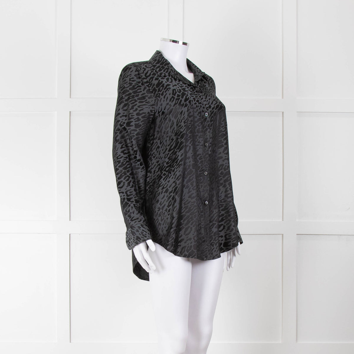 Equipment Black and Grey Animal Print Collared Shirt
