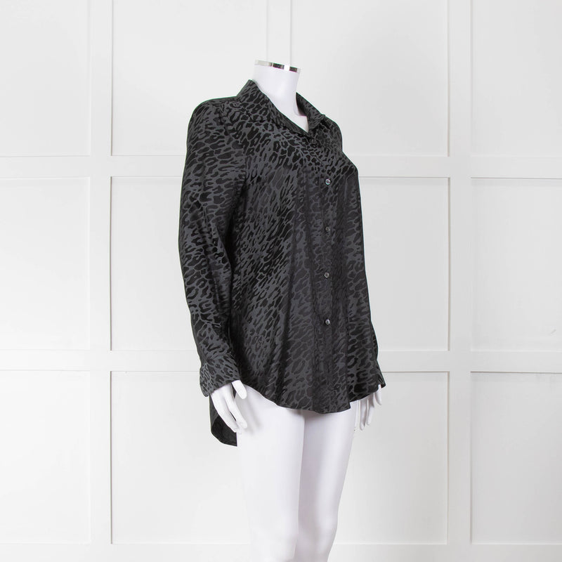 Equipment Black and Grey Animal Print Collared Shirt