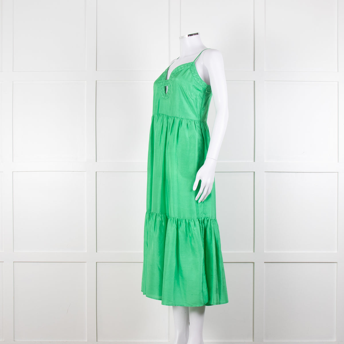Sea New York Green Silk Dress with Braided Neckline