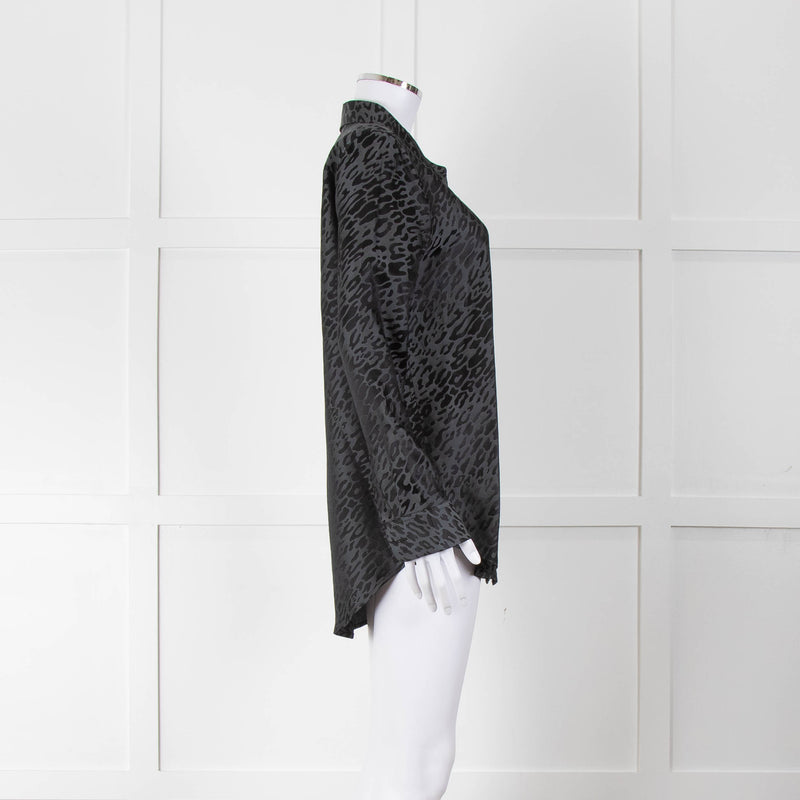 Equipment Black and Grey Animal Print Collared Shirt