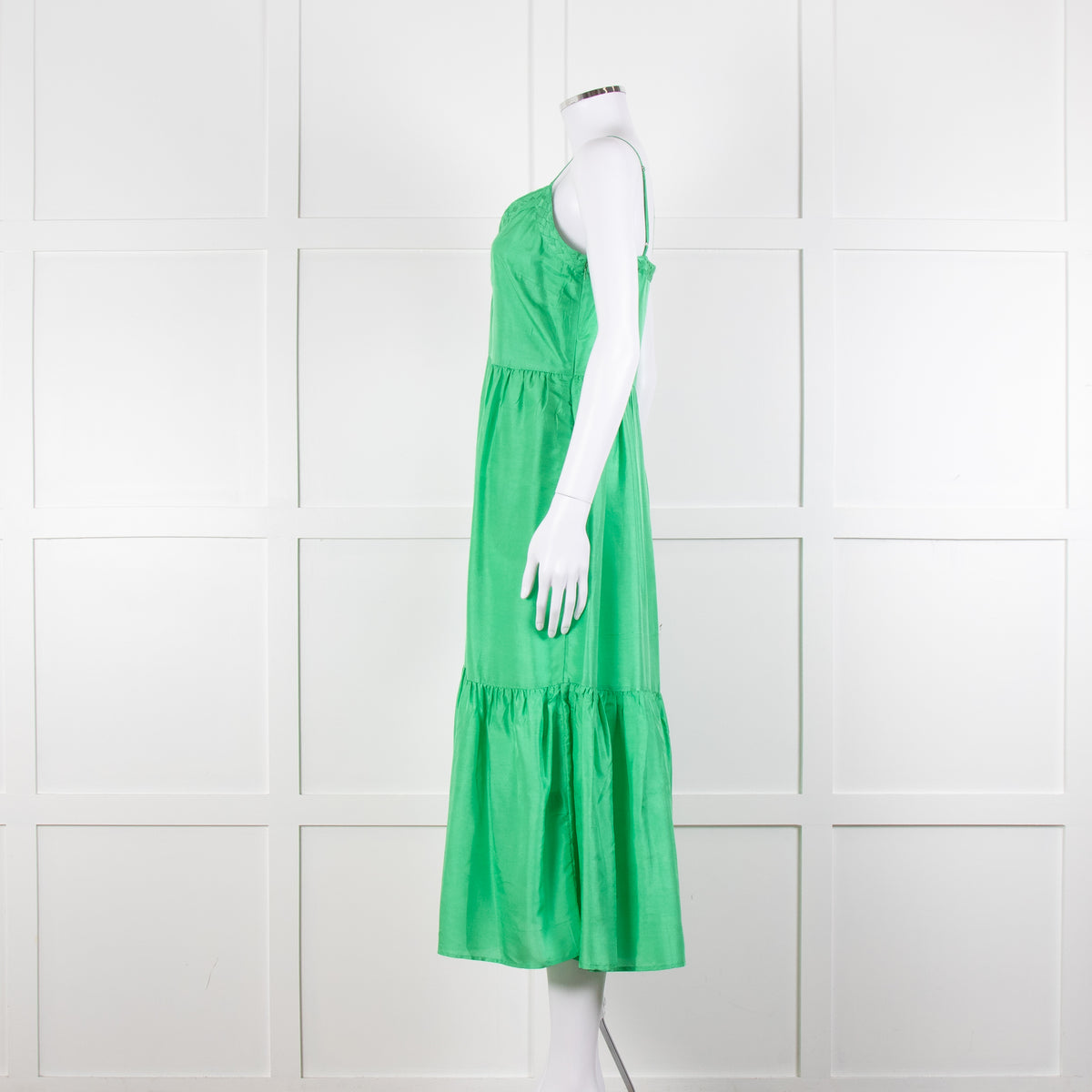 Sea New York Green Silk Dress with Braided Neckline