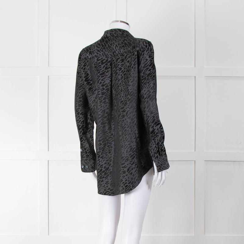 Equipment Black and Grey Animal Print Collared Shirt