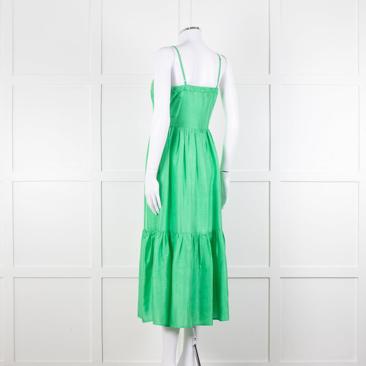 Sea New York Green Silk Dress with Braided Neckline