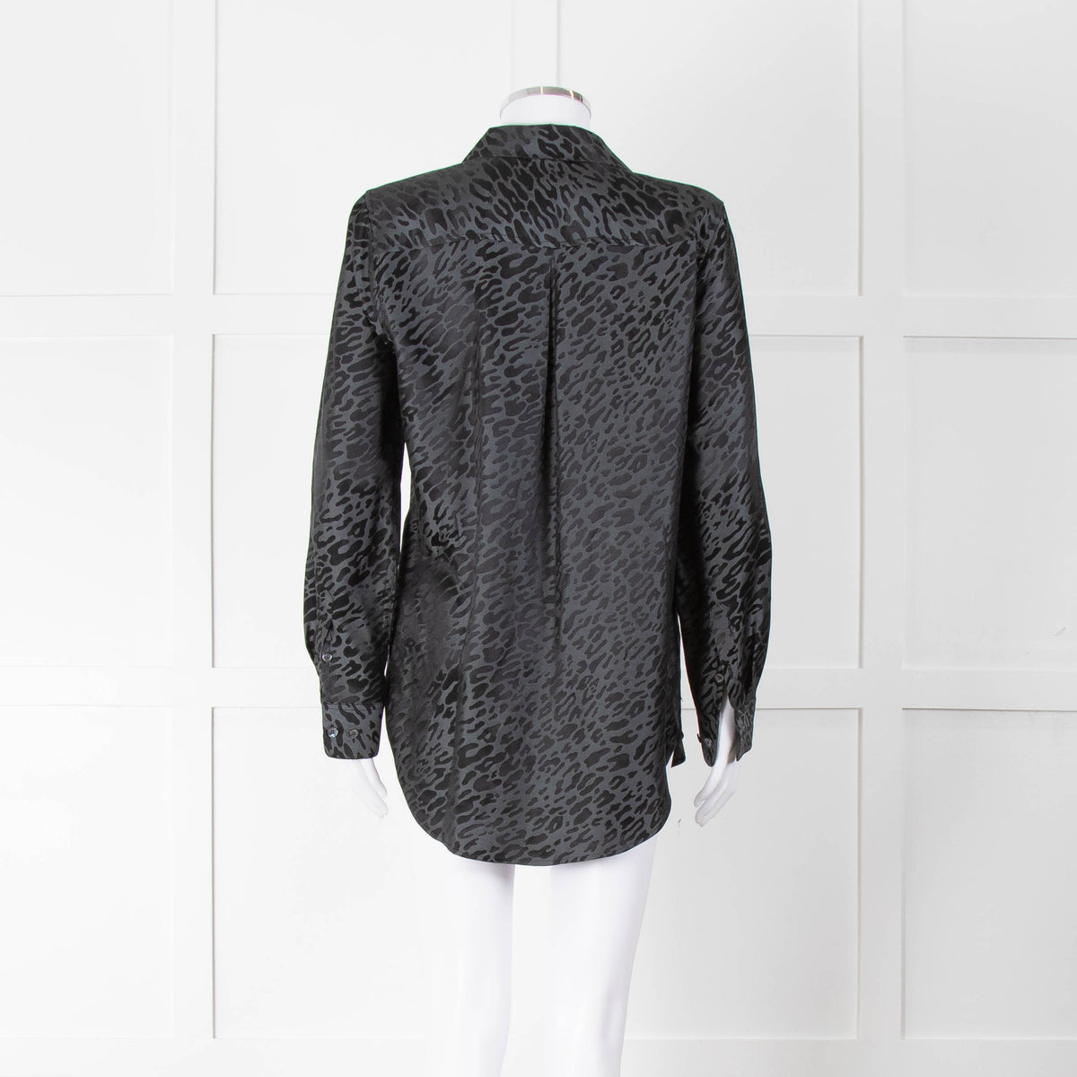 Equipment Black and Grey Animal Print Collared Shirt