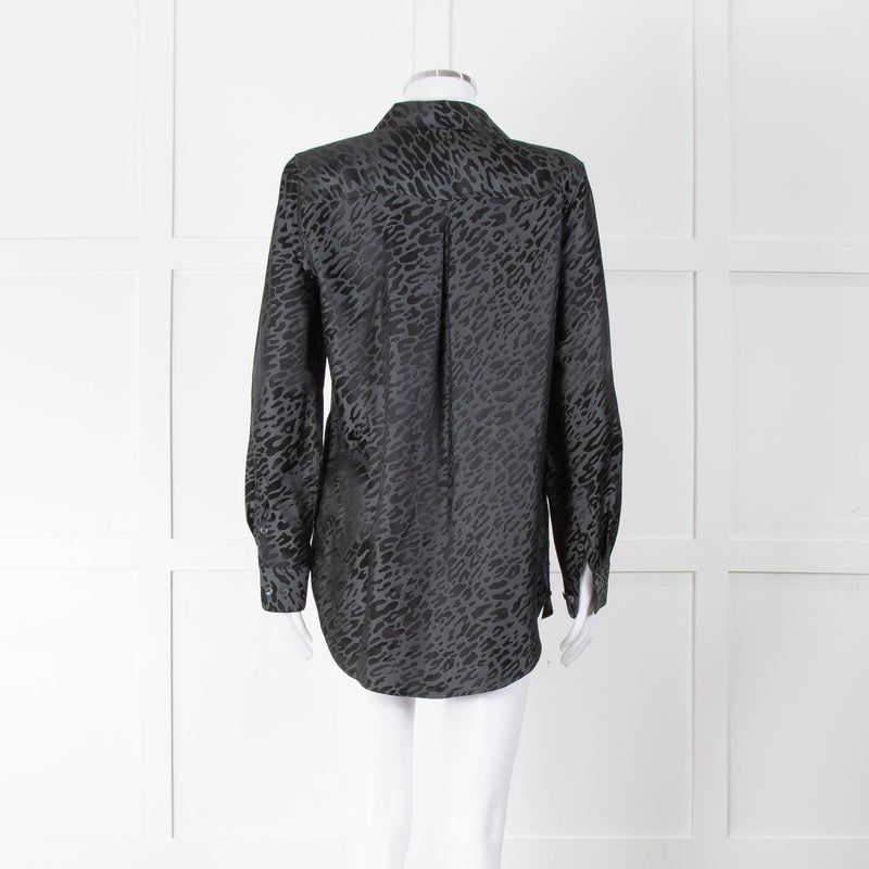Equipment Black and Grey Animal Print Collared Shirt