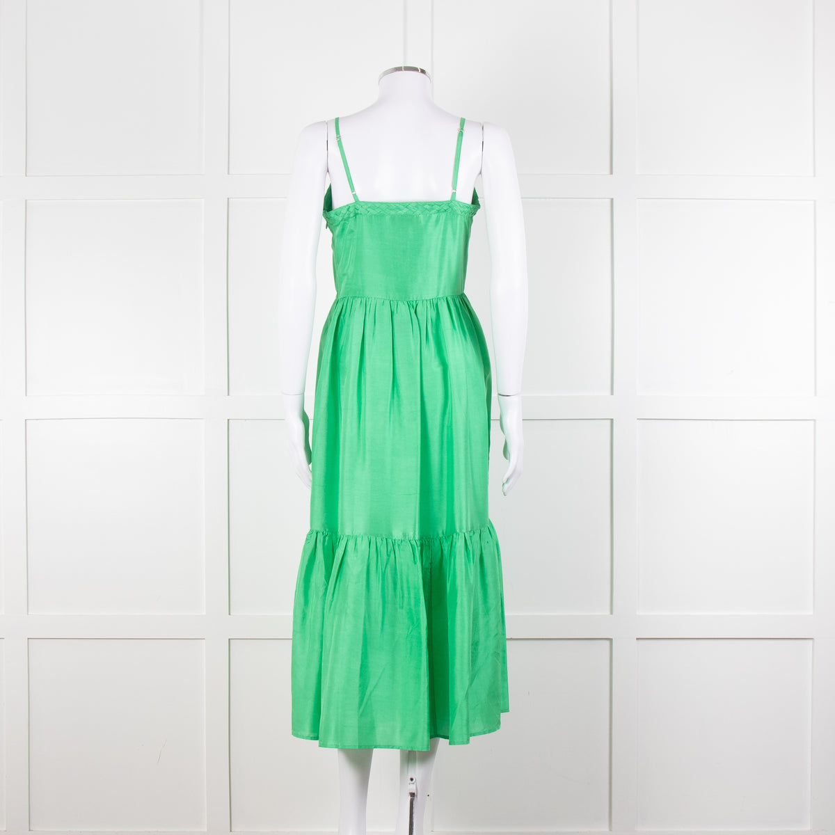 Sea New York Green Silk Dress with Braided Neckline