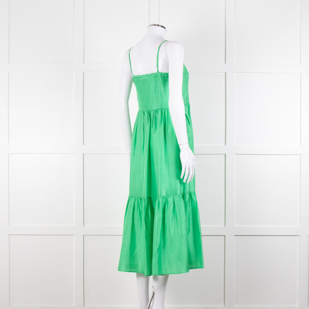 Sea New York Green Silk Dress with Braided Neckline