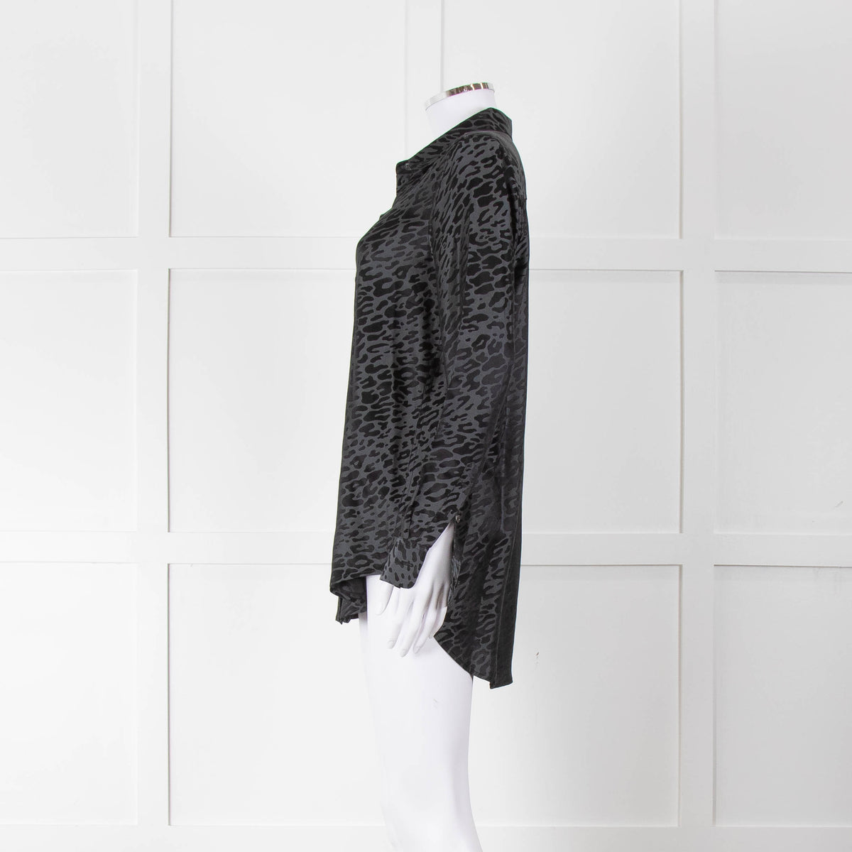 Equipment Black and Grey Animal Print Collared Shirt