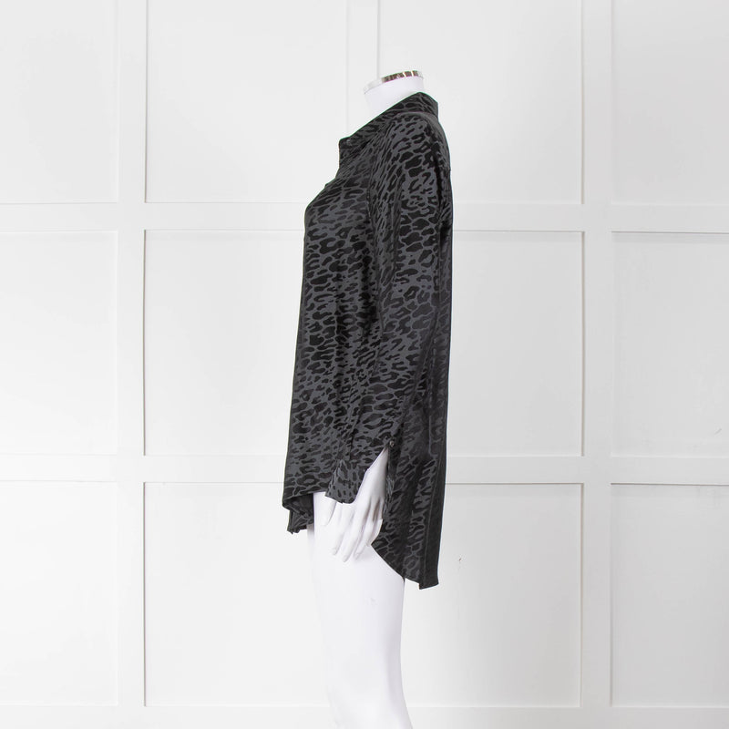 Equipment Black and Grey Animal Print Collared Shirt