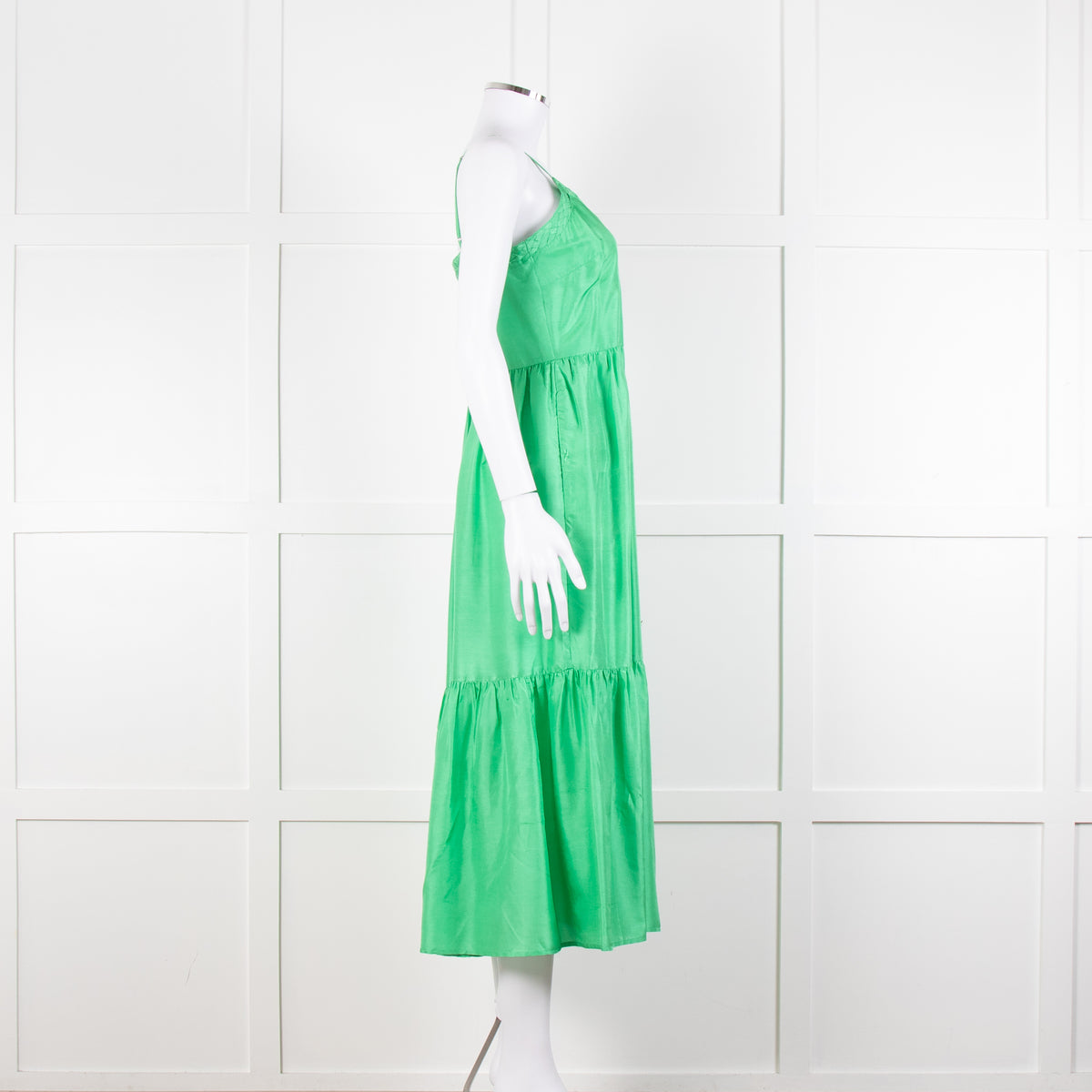 Sea New York Green Silk Dress with Braided Neckline