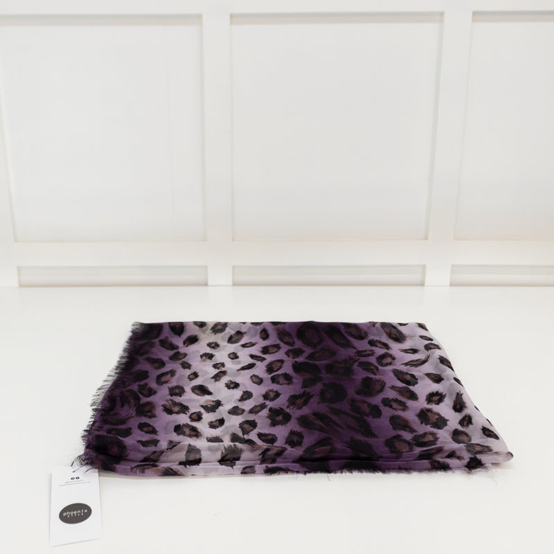 Burberry Purple Leopard Chiffon Scarf