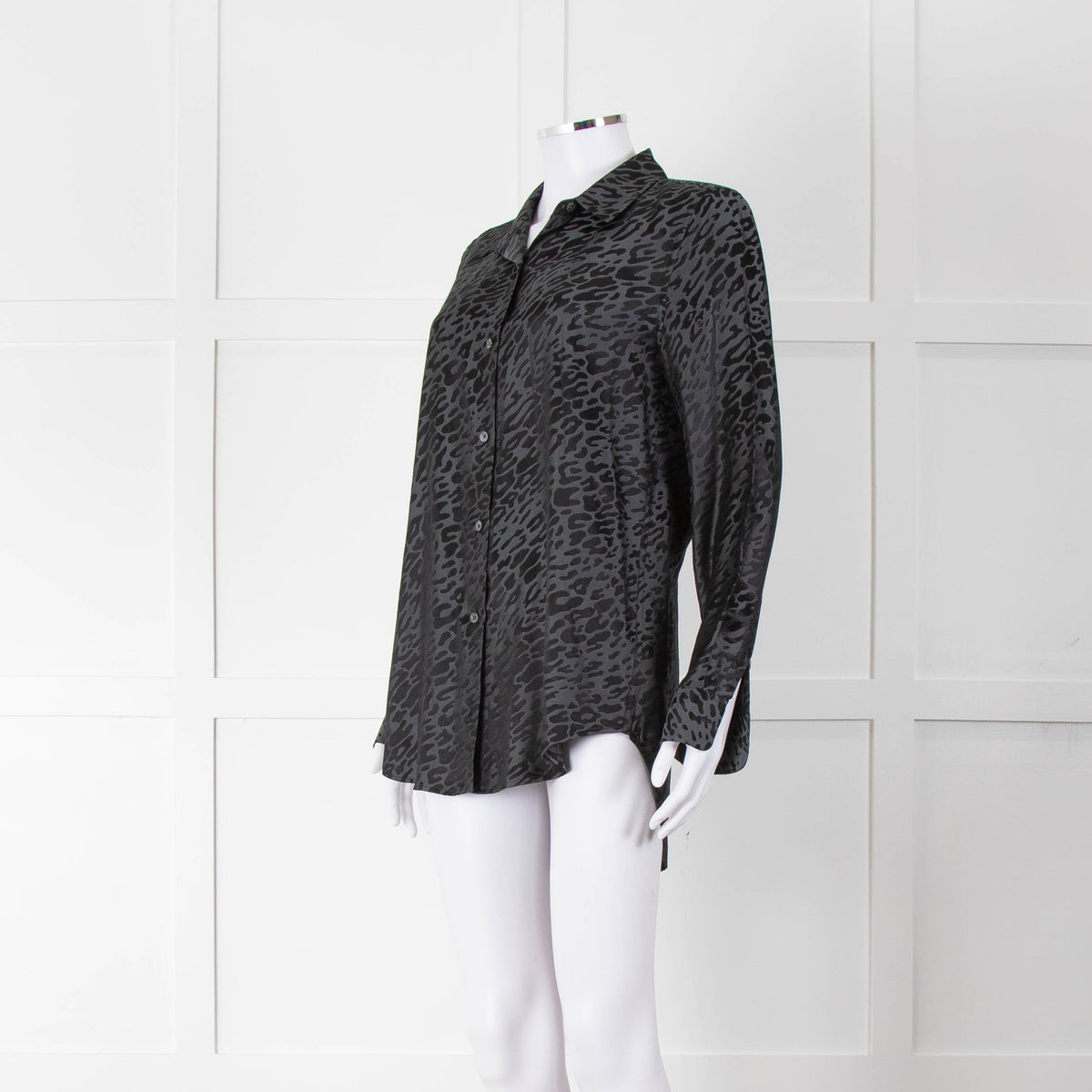 Equipment Black and Grey Animal Print Collared Shirt