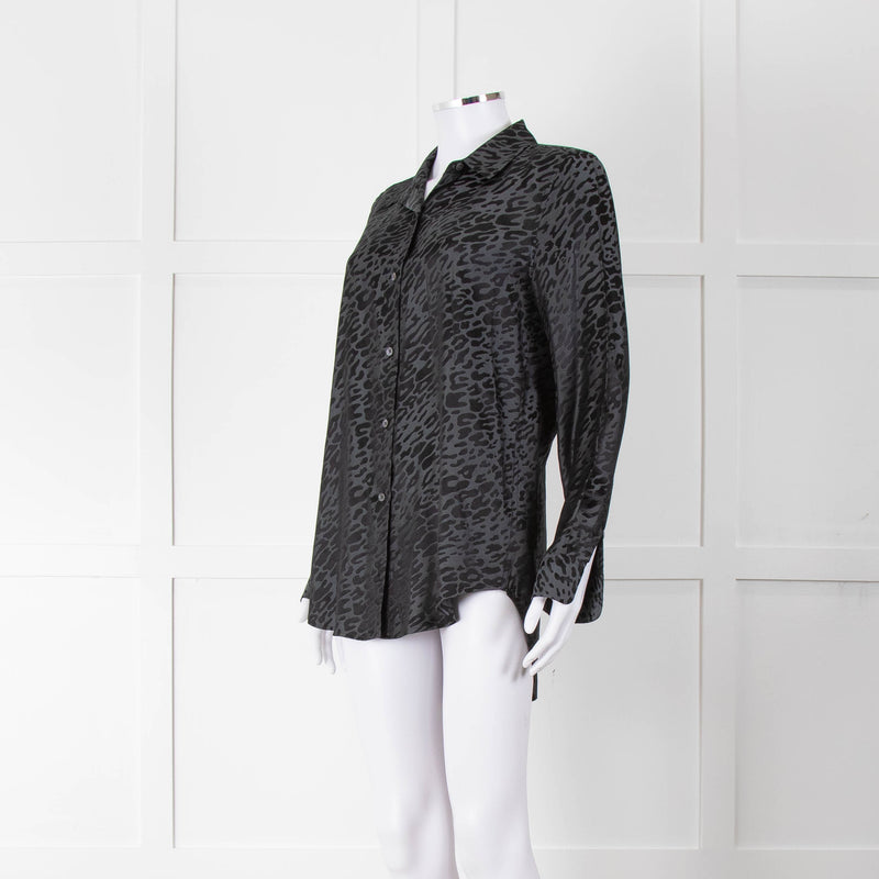 Equipment Black and Grey Animal Print Collared Shirt